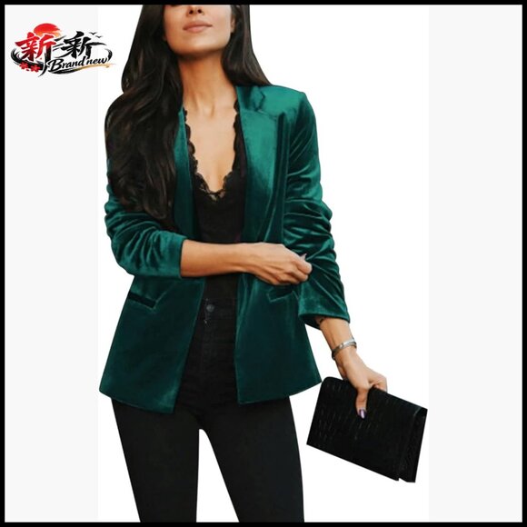 Jackets & Blazers - Velvet Blazer Jacket Long Sleeve Button Front Notch Collar Pockets